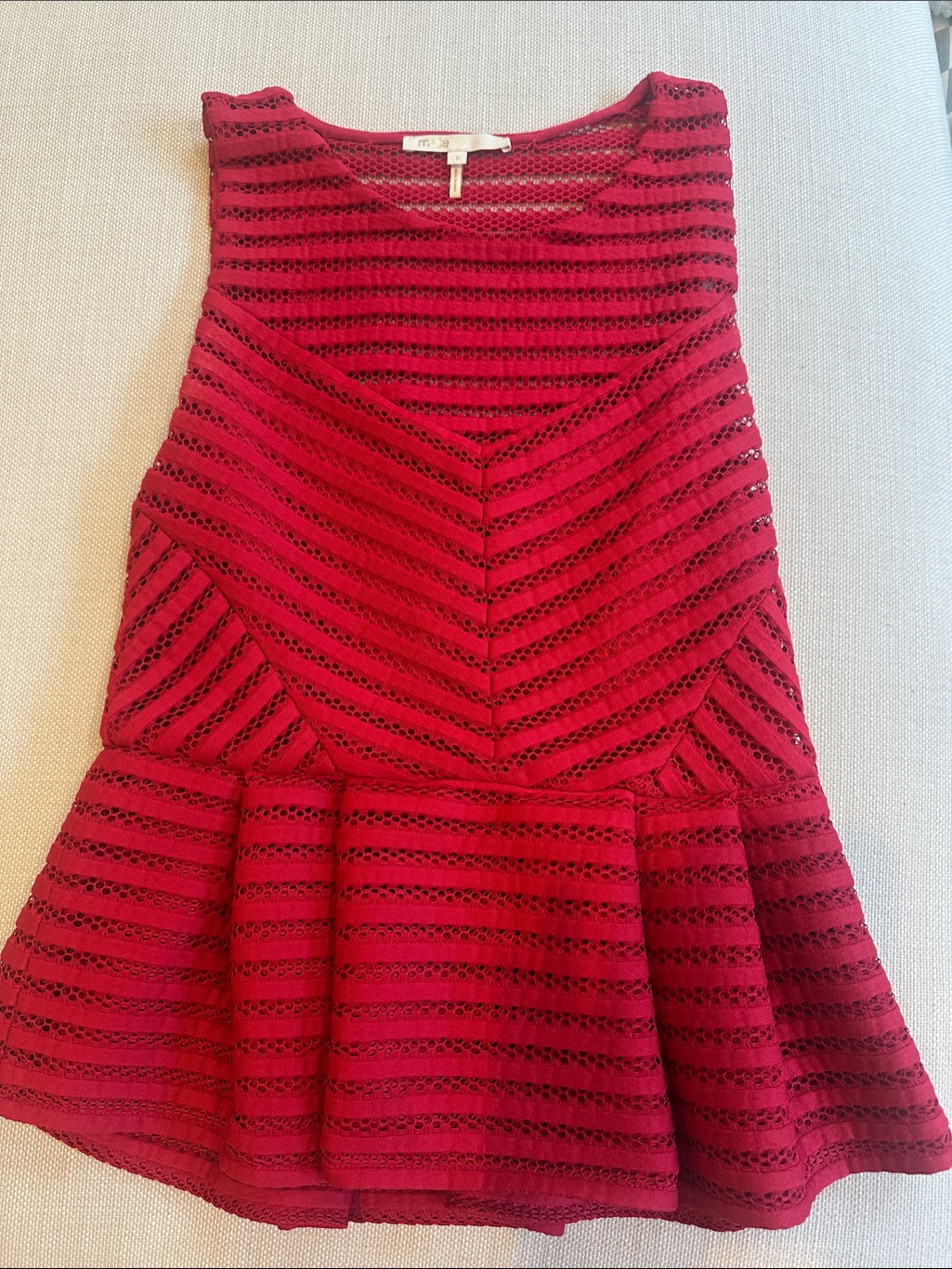 Maje Red Crochet Peplum Shell Top